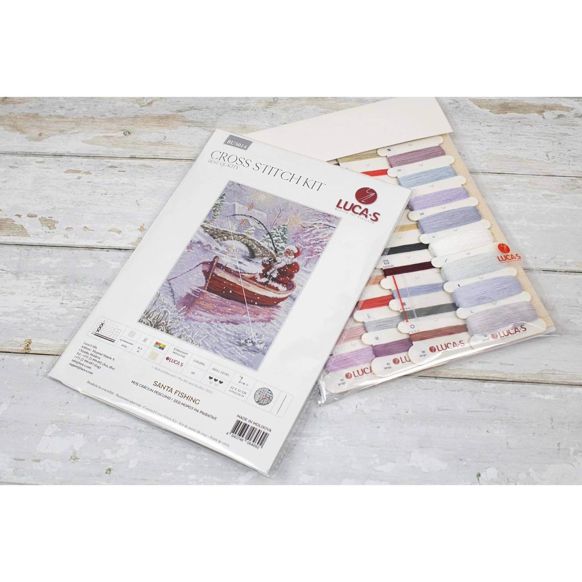 Luca-S Santa Fishing Counted Cross Stitch Kit